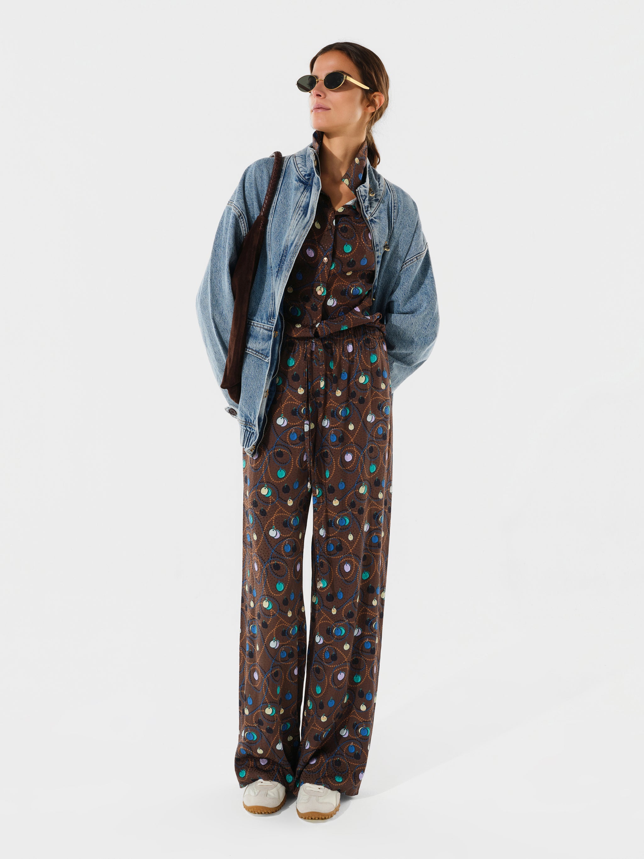 SIMONE - Printed satin button-up blouse