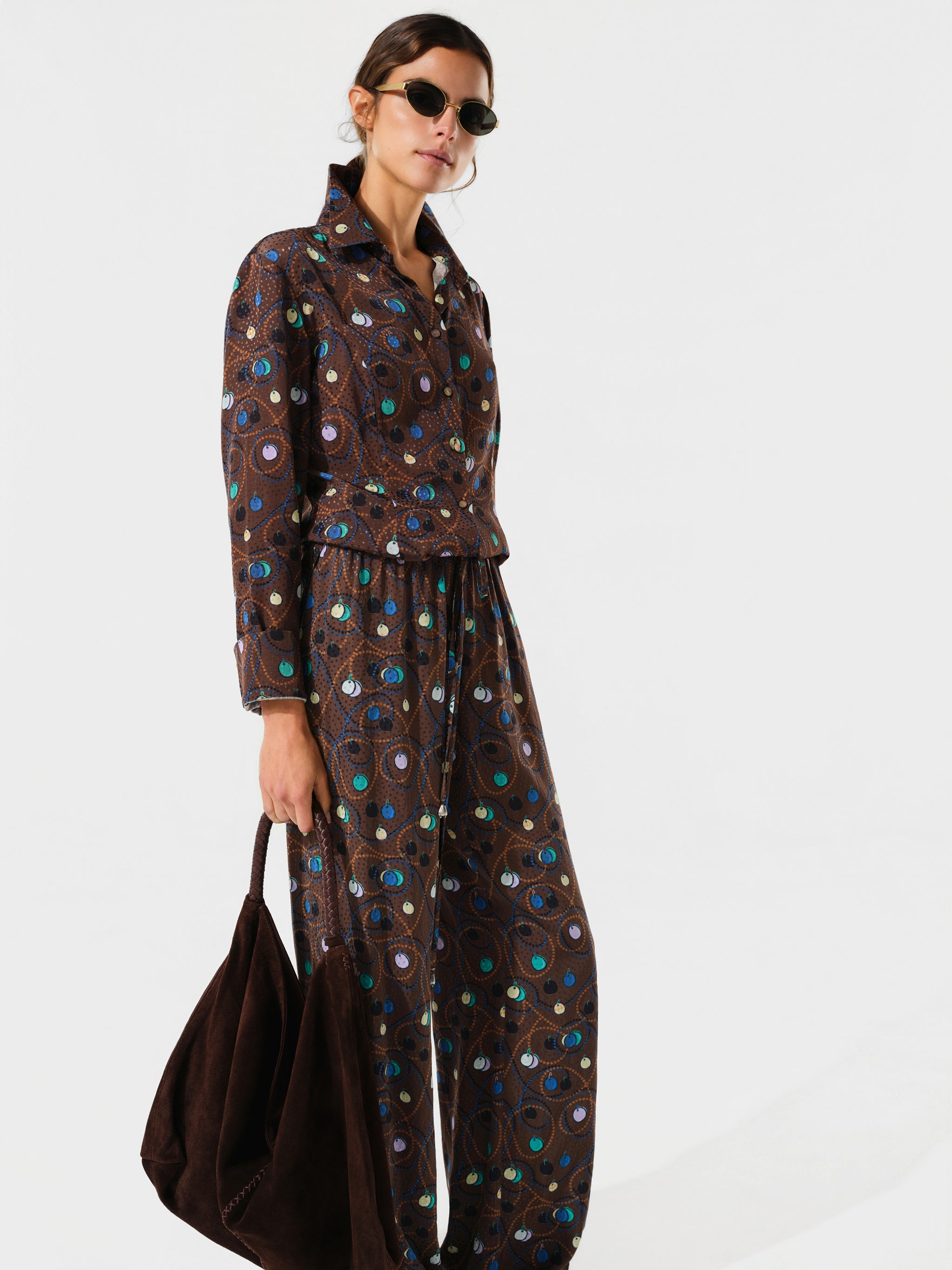SIMONE - Printed satin button-up blouse