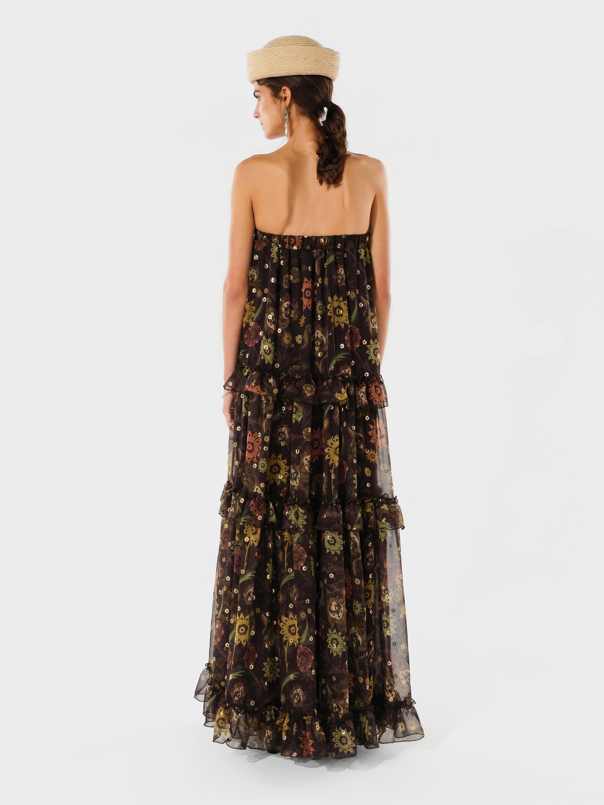 JOSIANE - Strapless sheer ruffled maxi dress