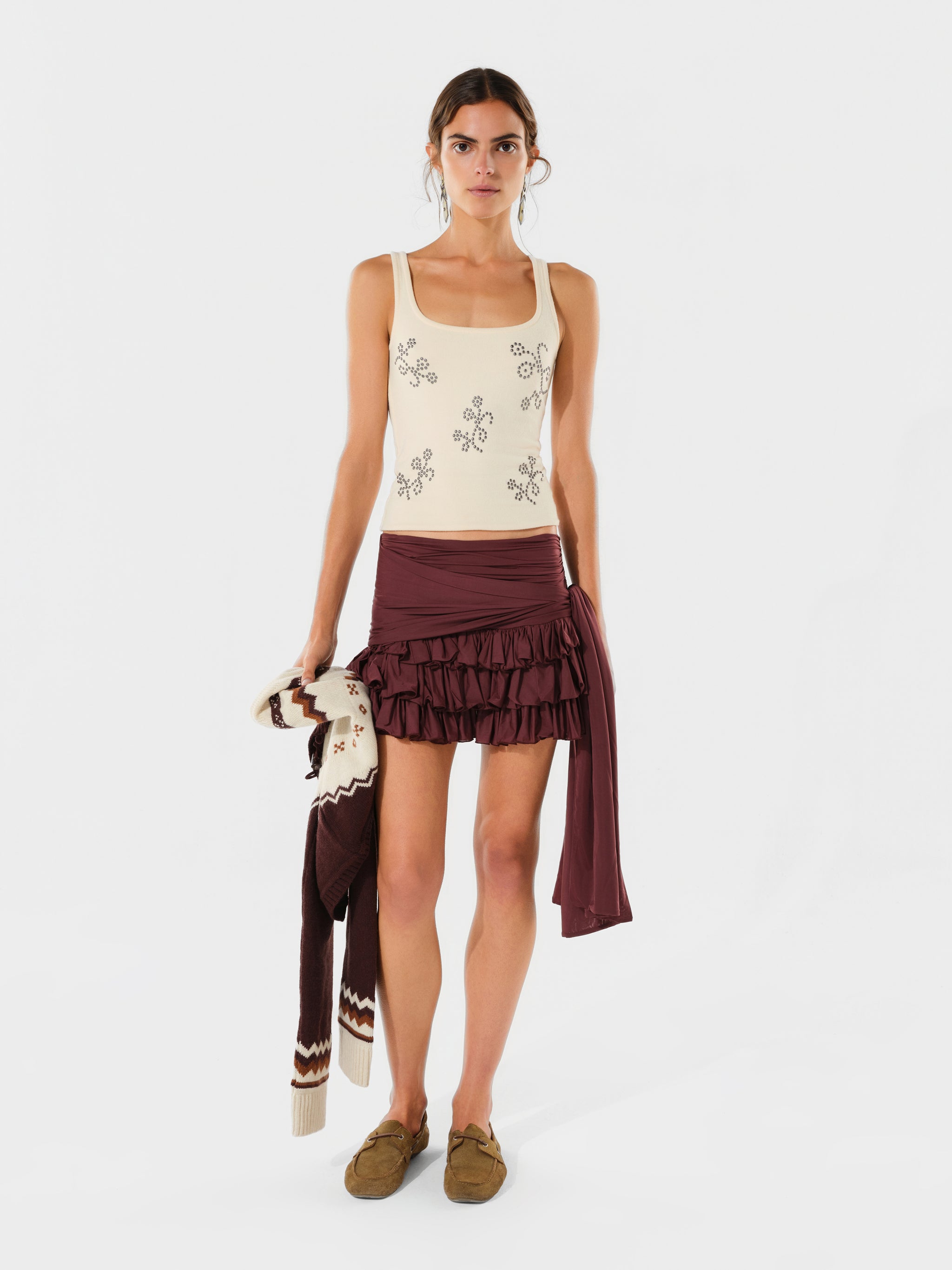 SORA - Asymmetric draped jersey mini skirt