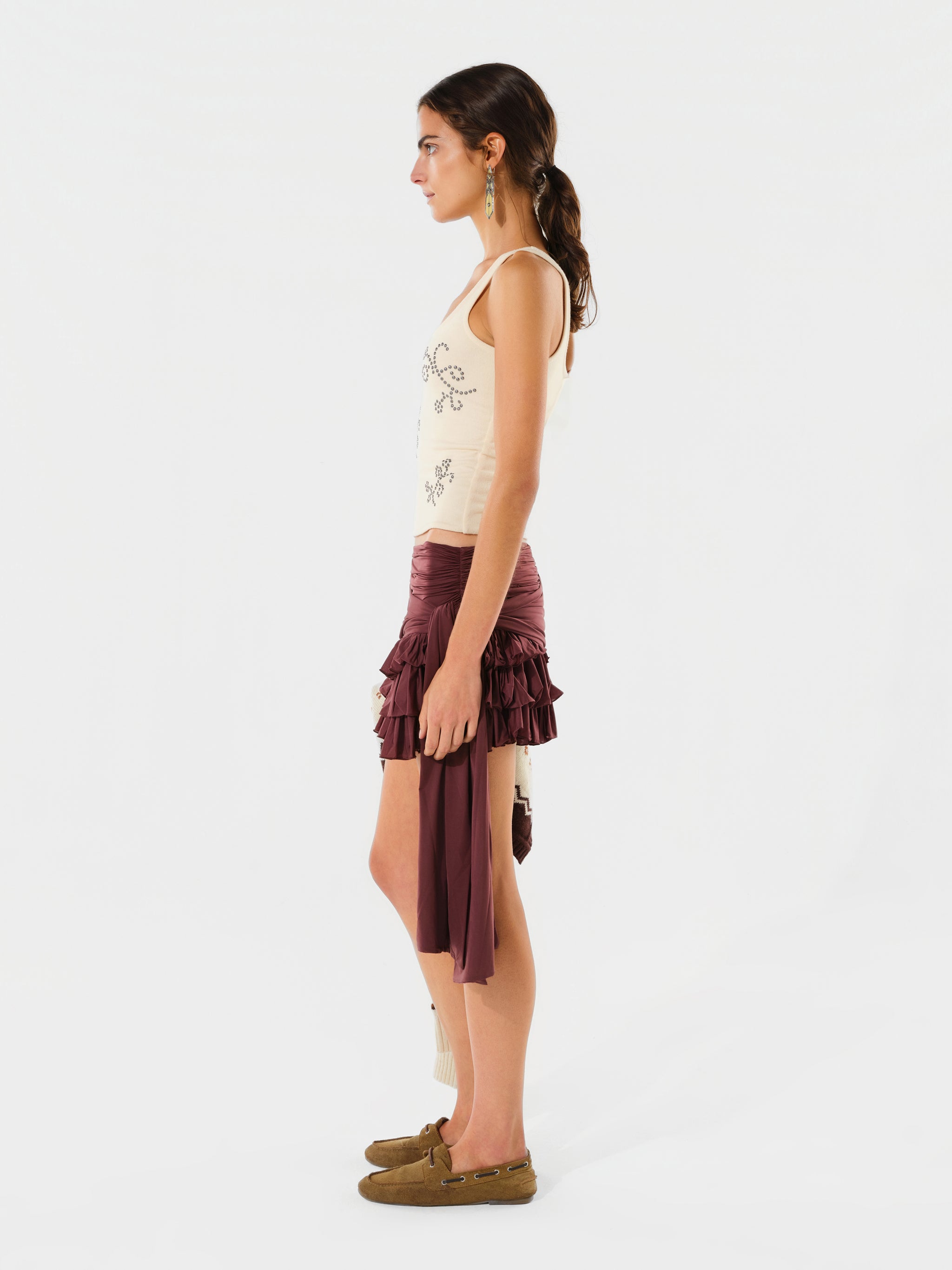SORA - Asymmetric draped jersey mini skirt