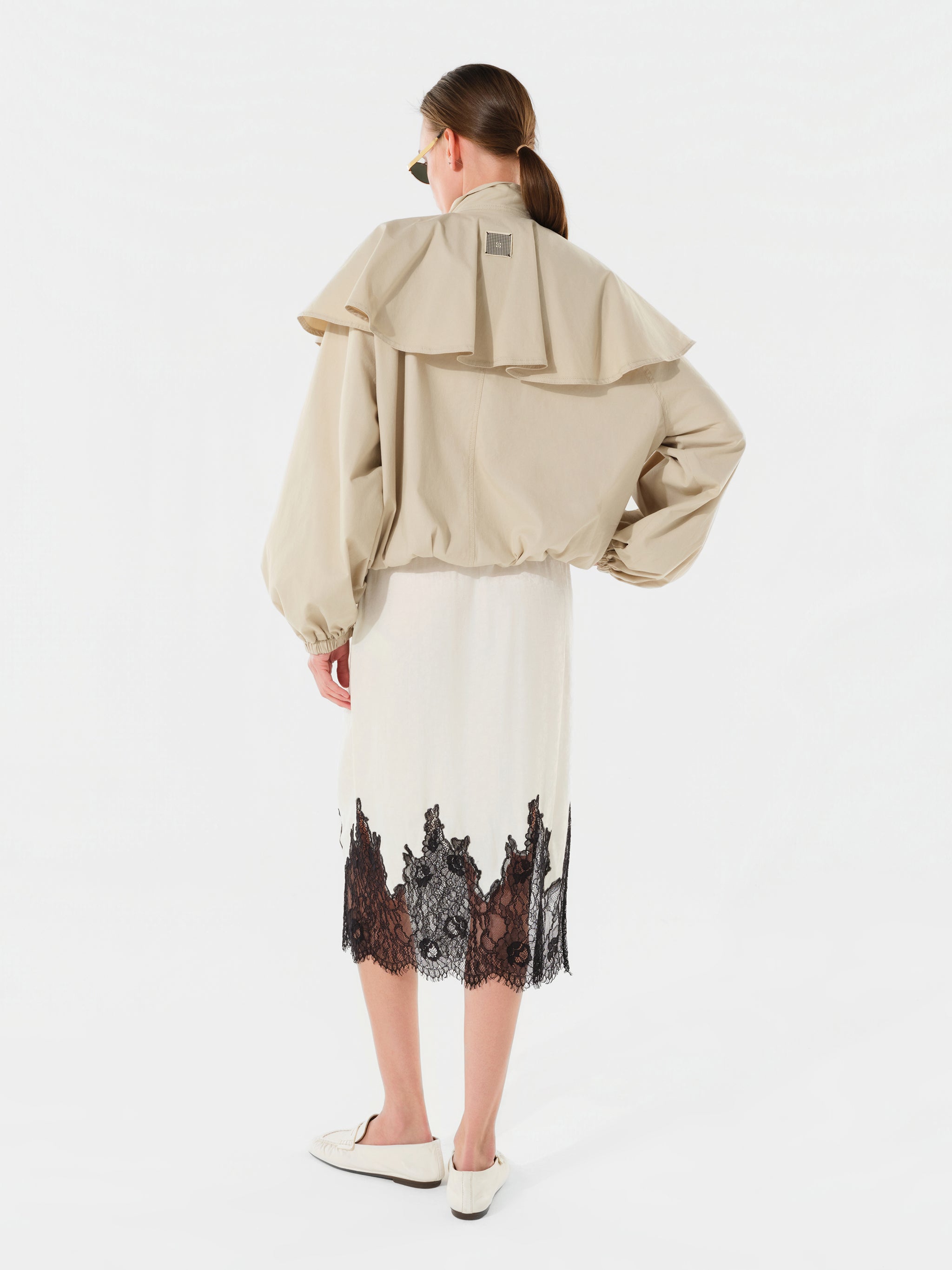NELL - Satin lace trimmed midi skirt