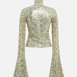 JUN - Sequined fluted top with front zipper