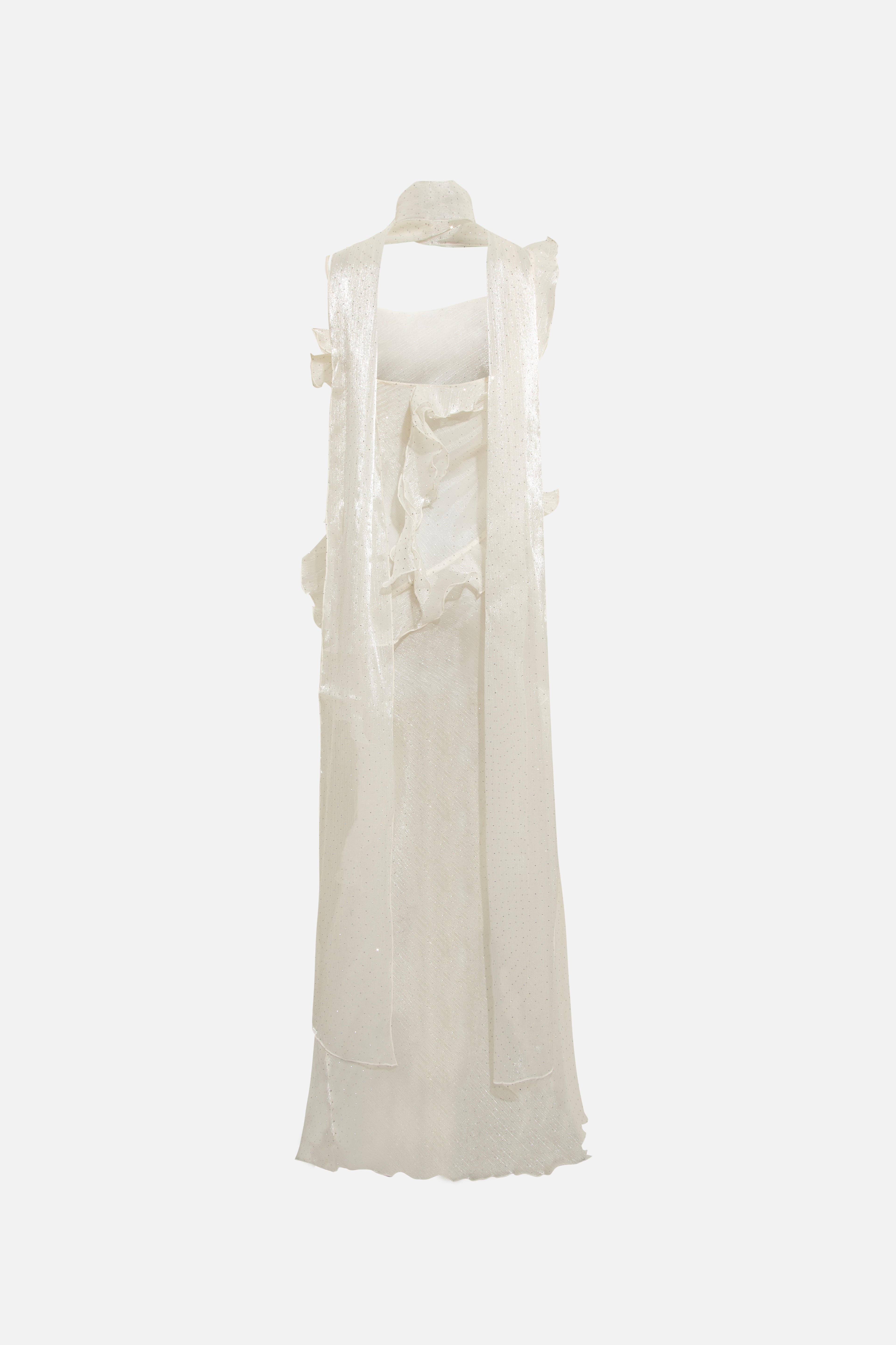 MONICA - Ruffled chiffon glitter maxi dress