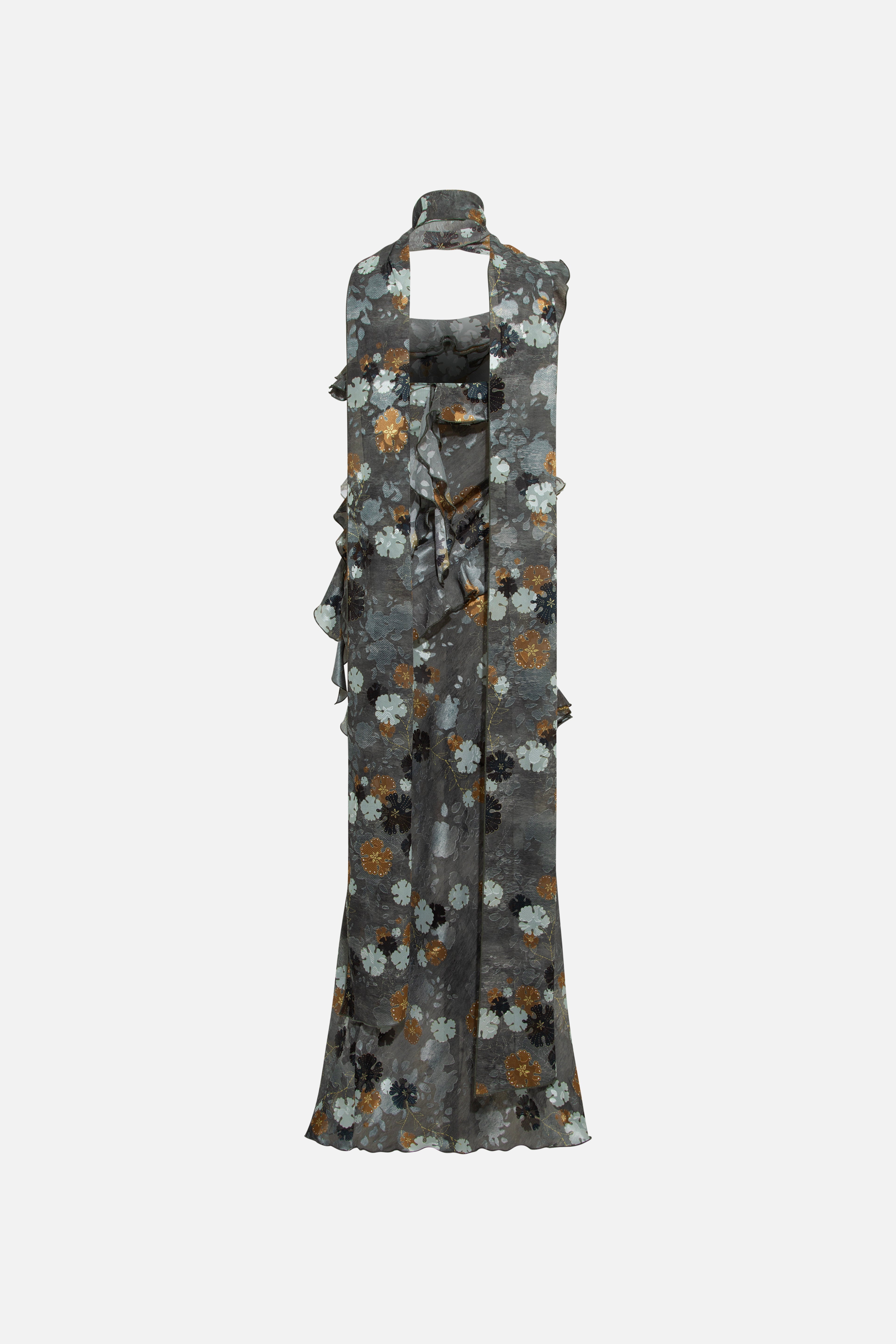 MONICA - Ruffled chiffon maxi dress with devoré detail
