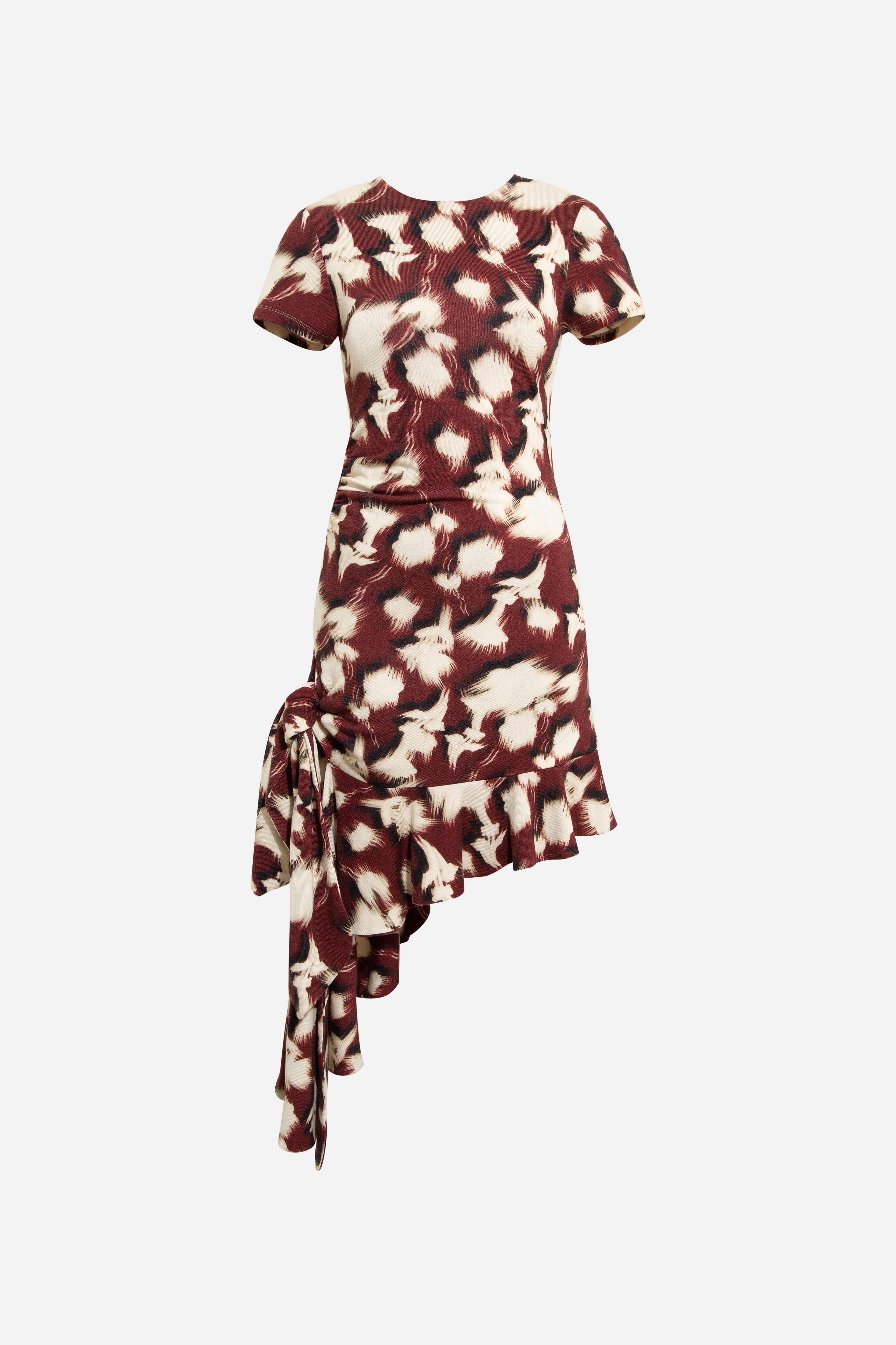 TENAS - Printed jersey dress with side tie and ruffle Multi / S TENAS - Printed jersey dress with side tie and ruffle Multi / S