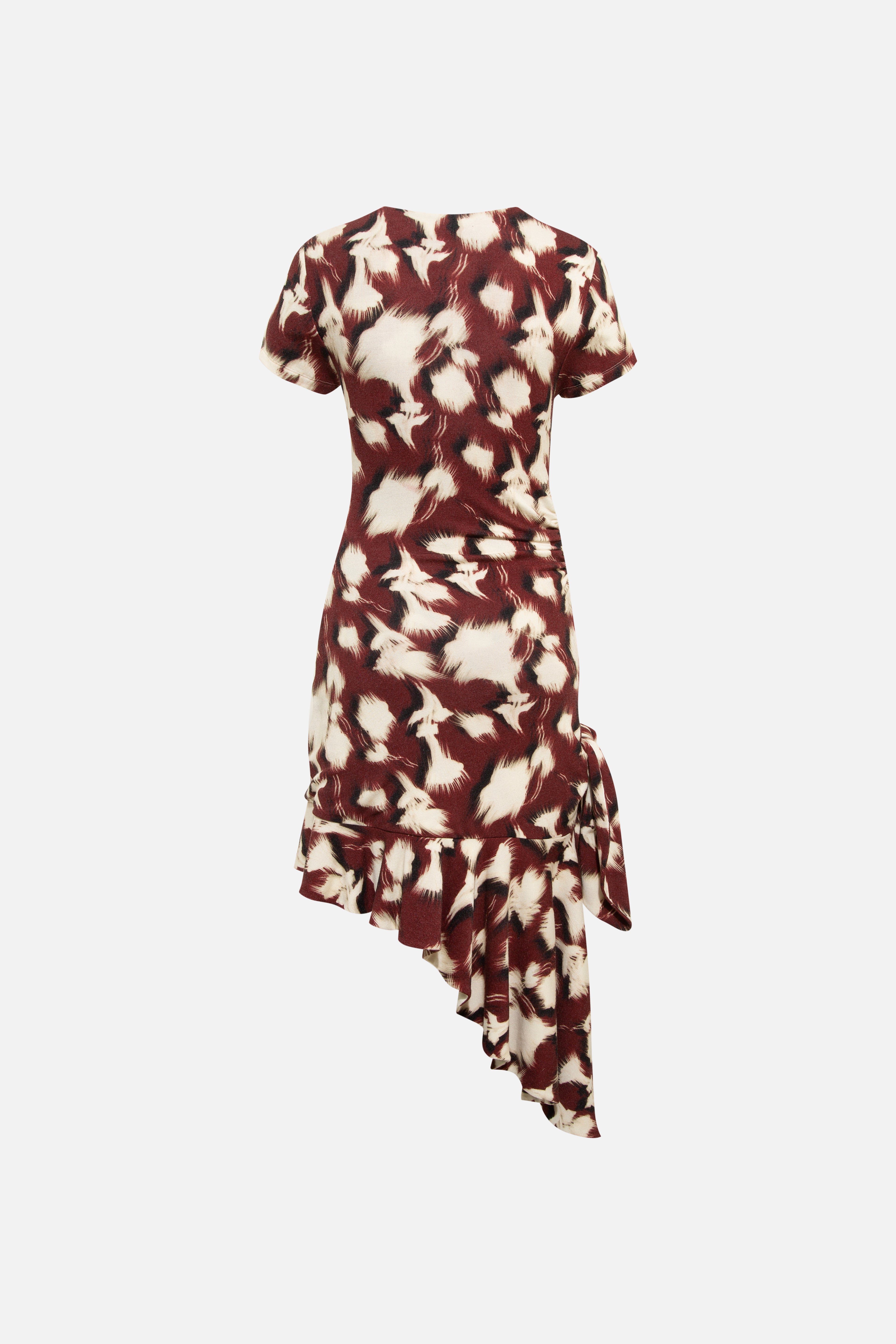 TENAS - Printed jersey dress with side tie and ruffle