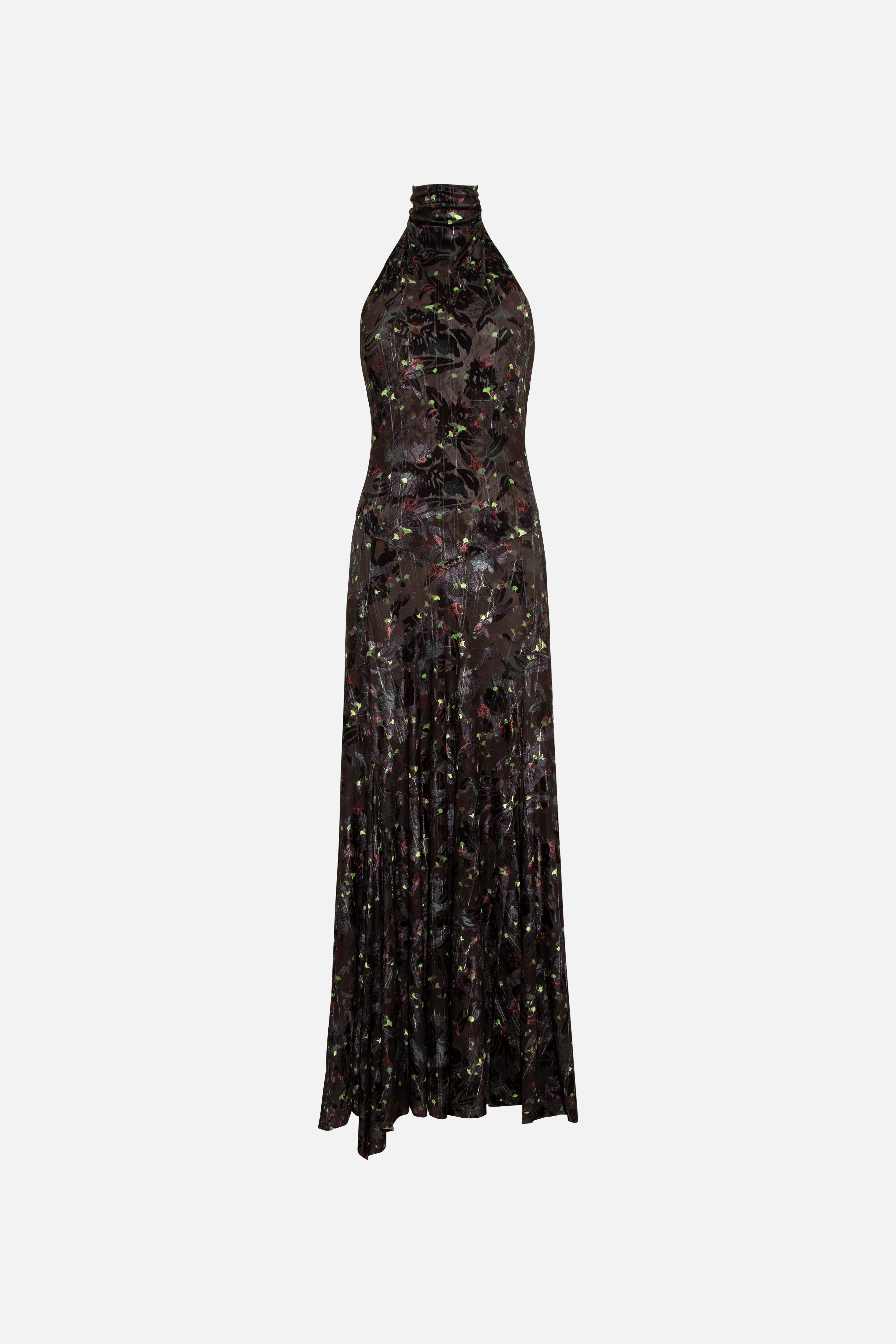 SEGNOR - Open-back halter velvet devor dress Multi / L SEGNOR - Open-back halter velvet devor dress Multi / L