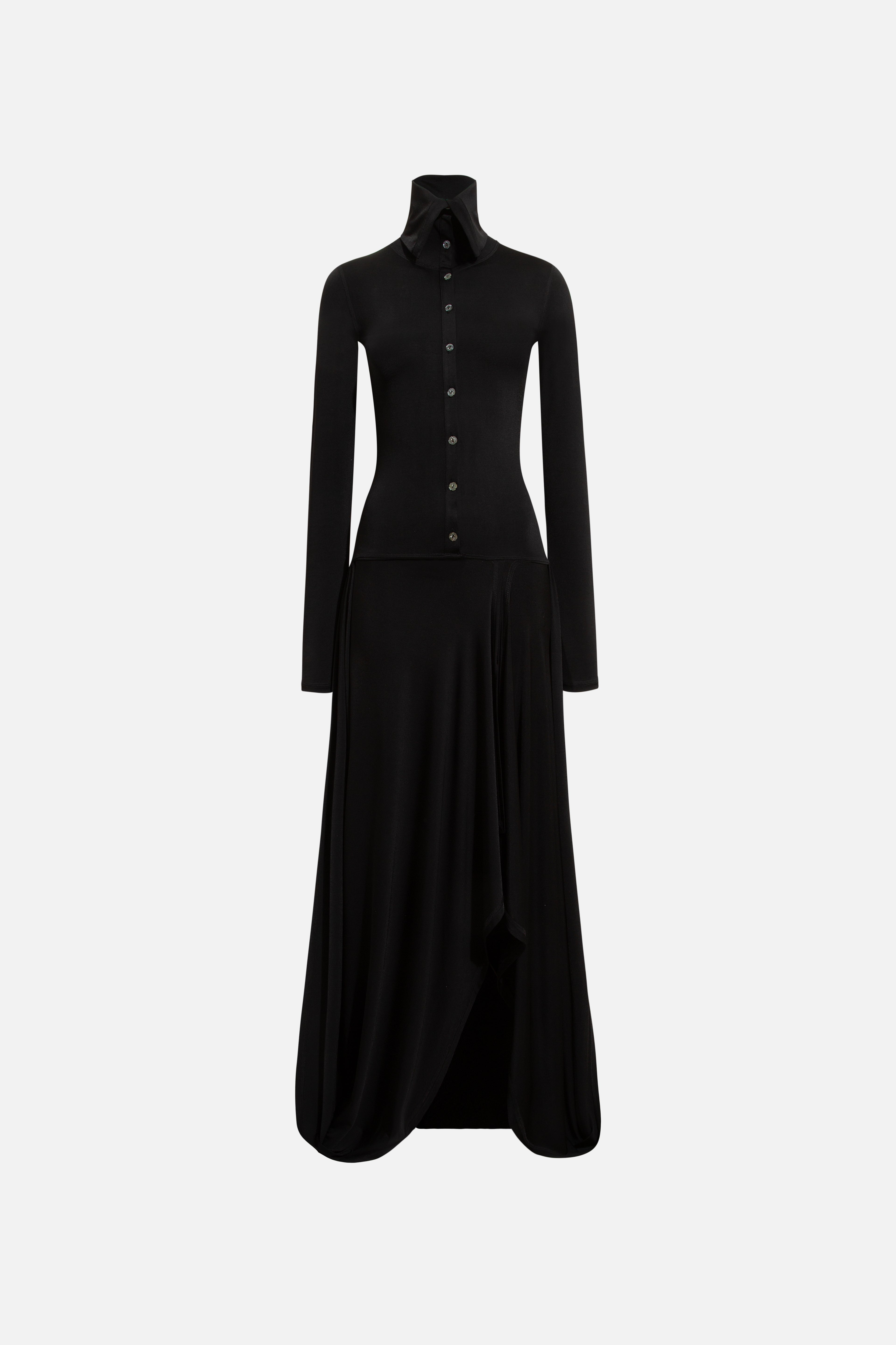 VESPER - High-neck button jersey dress Black / L VESPER - High-neck button jersey dress Black / L