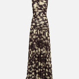 ALINA - Open-back ruched printed mesh maxi dress