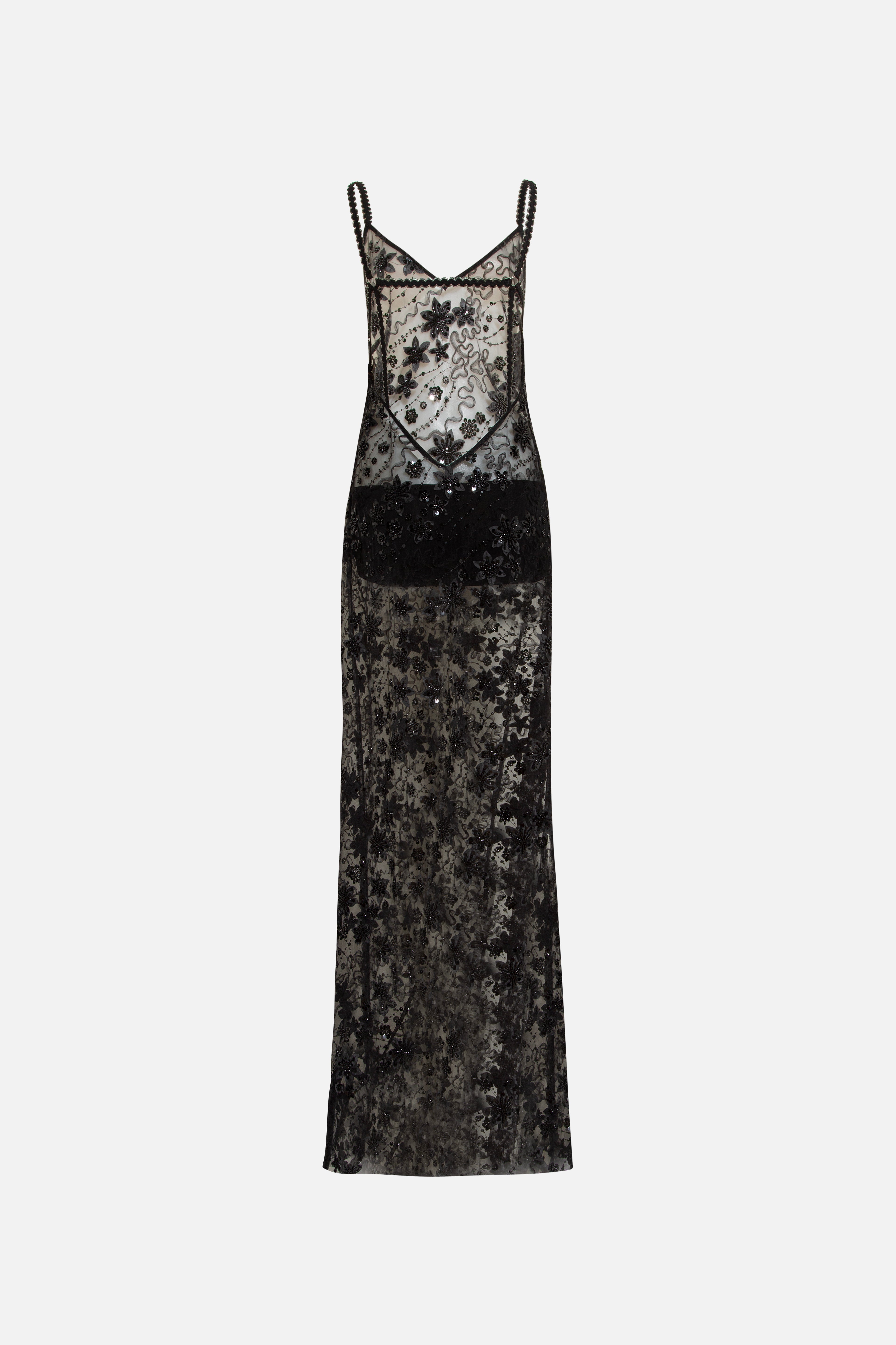 LUCILLE - Embroidered open back maxi dress with mini shorts