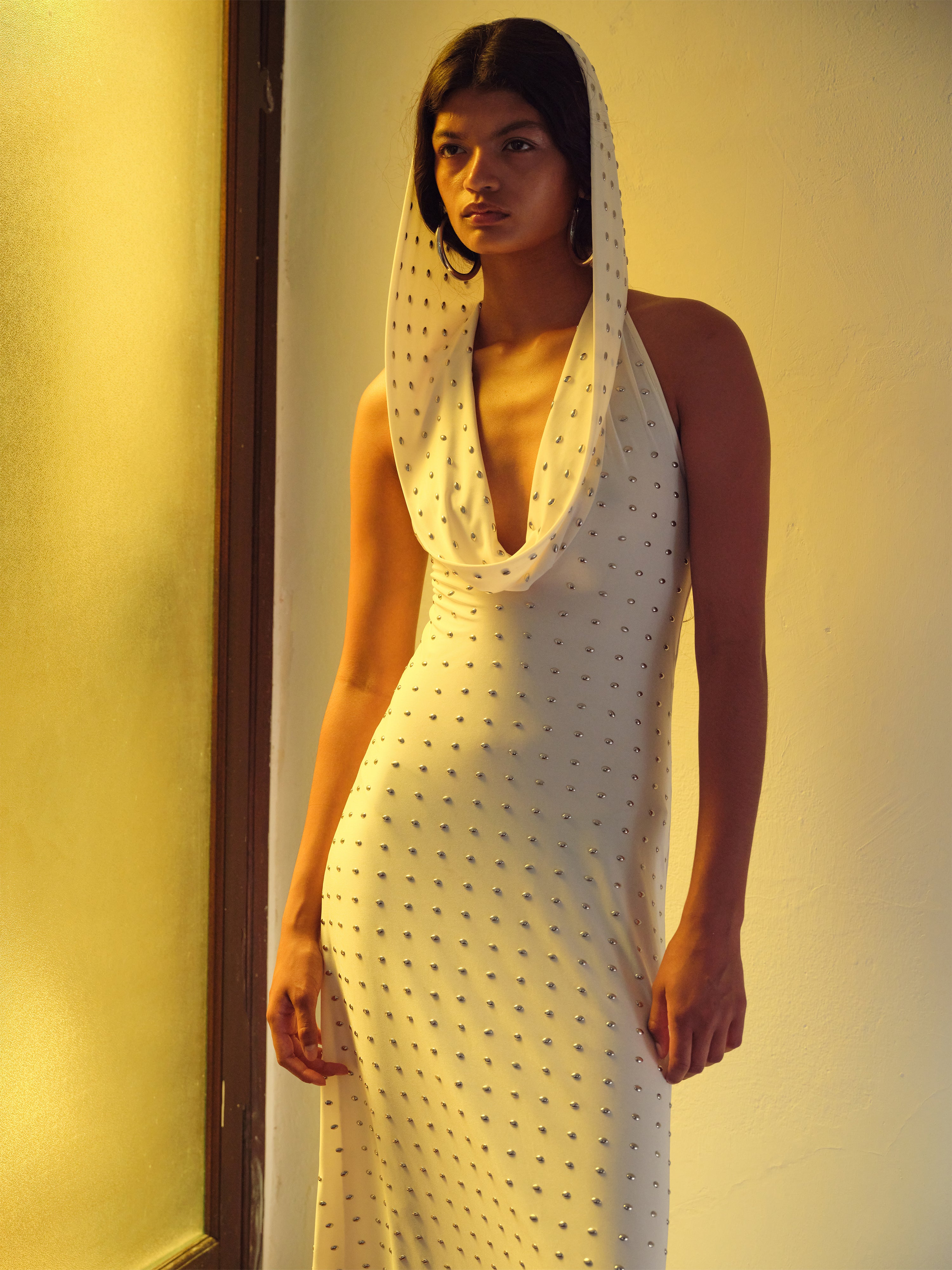 SIZY - Cape detailed studded jersey maxi dress