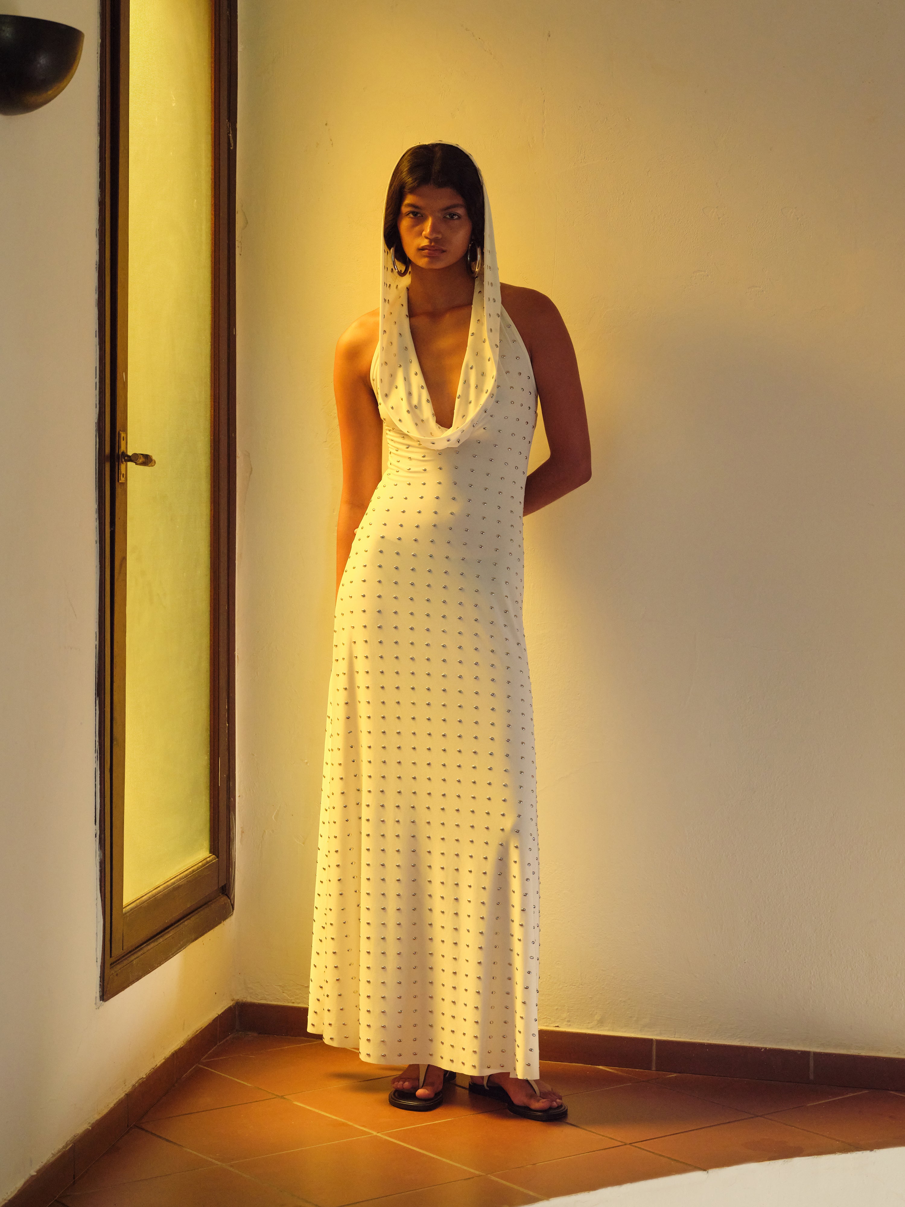 SIZY - Cape detailed studded jersey maxi dress