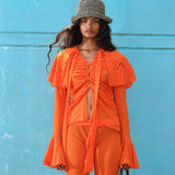 STELLA - Semi-sheer mesh blouse with cape-effect yoke