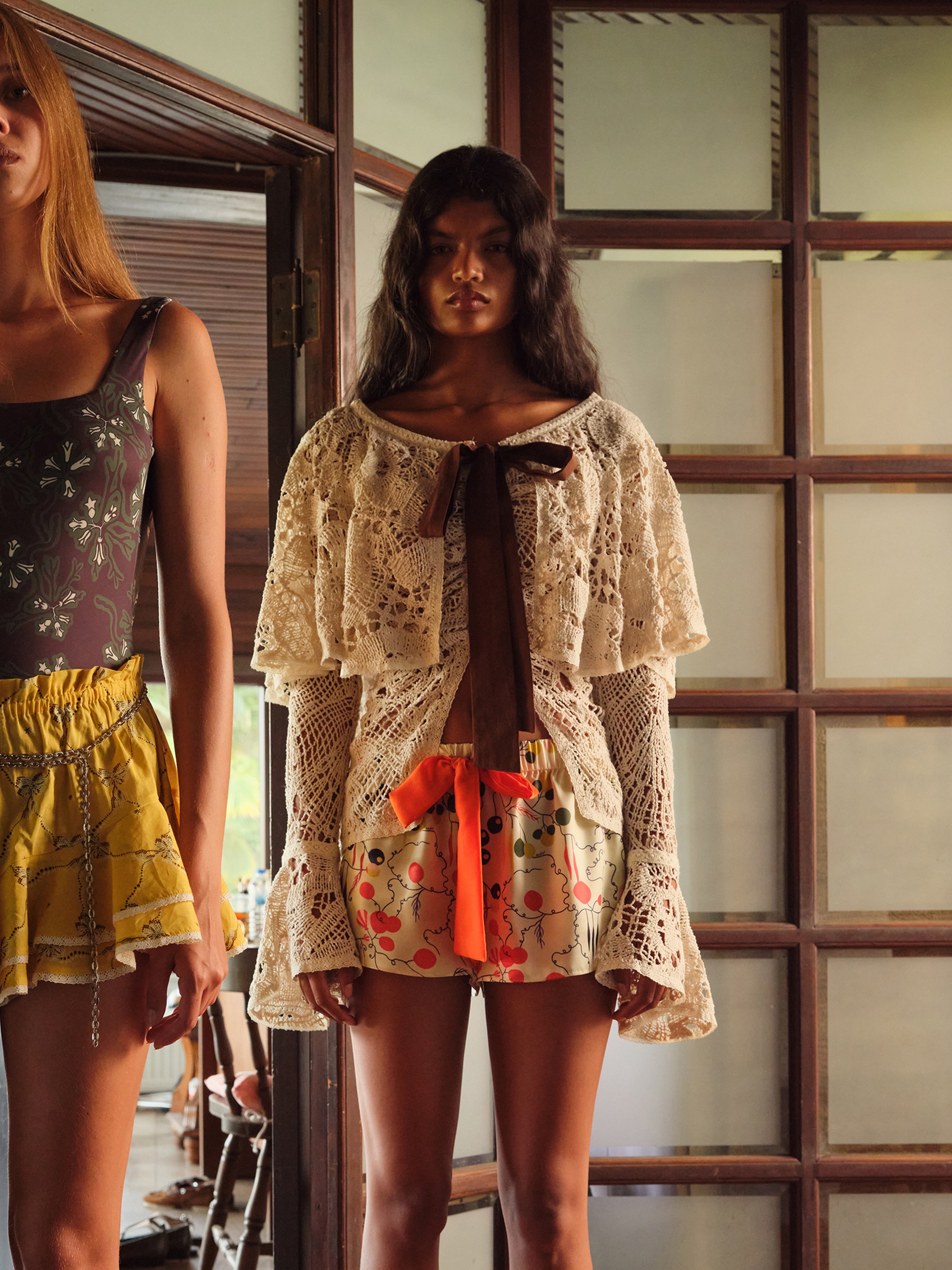 STELLA - Openwork crochet cape-sleeve cardigan