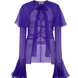 STELLA - Sheer silk long-sleeve blouse with  deep V-neck design