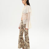 STELLA - Sheer chiffon long-sleeve blouse with  deep V-neck design