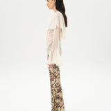 STELLA - Sheer chiffon long-sleeve blouse with  deep V-neck design
