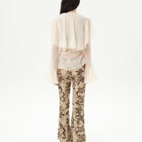 STELLA - Sheer chiffon long-sleeve blouse with  deep V-neck design