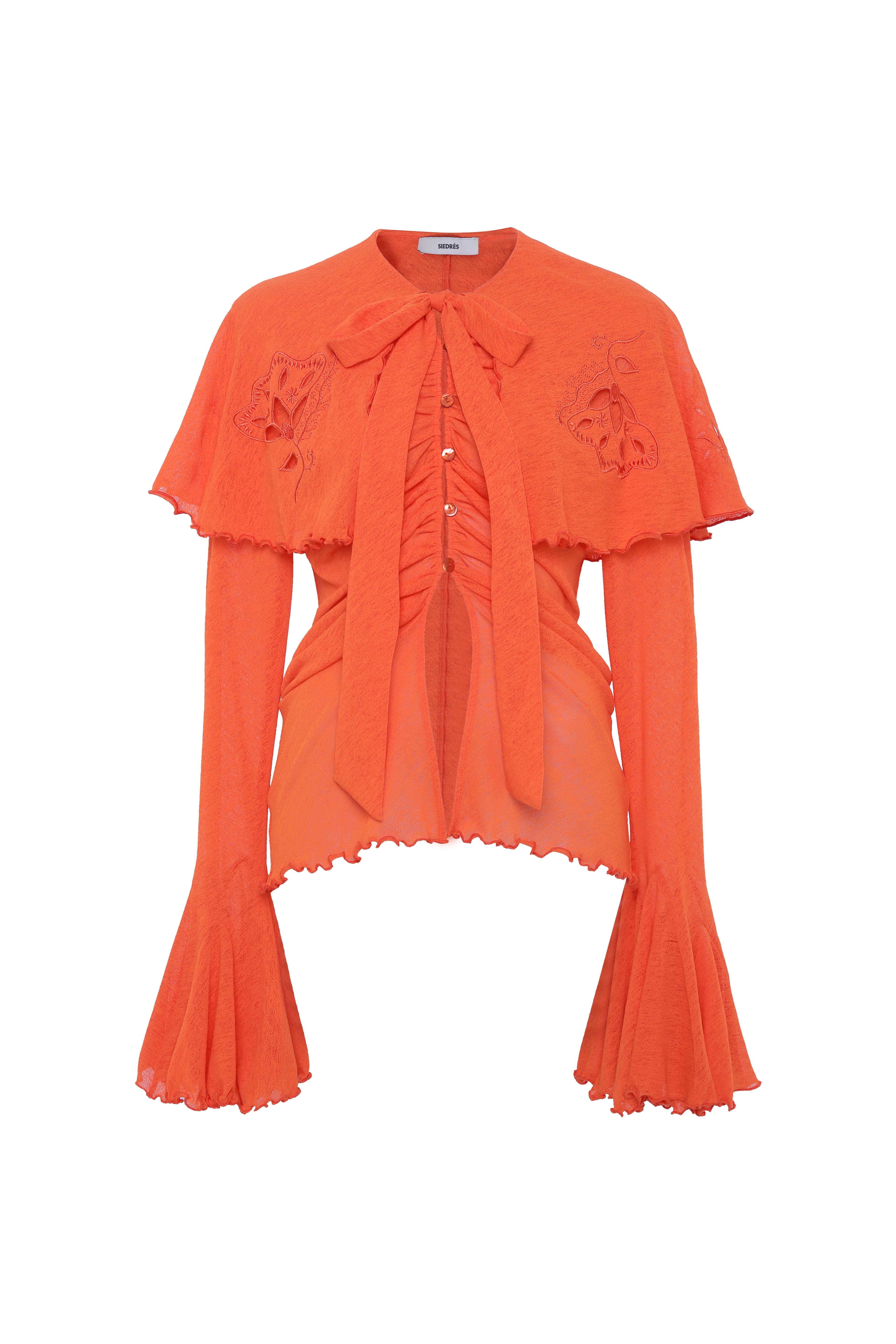 STELLA - Semi-sheer mesh blouse with cape-effect yoke