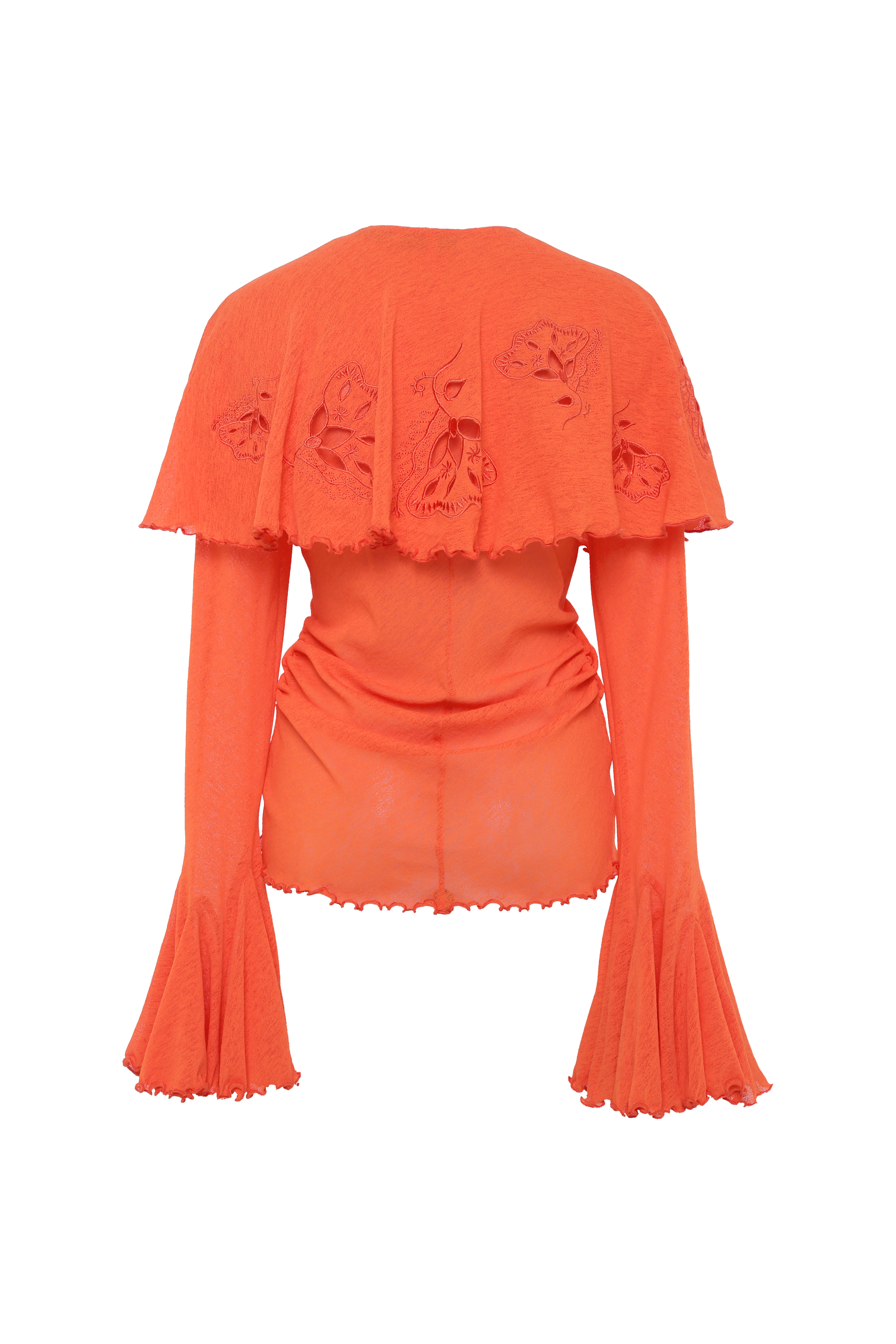 STELLA - Semi-sheer mesh blouse with cape-effect yoke
