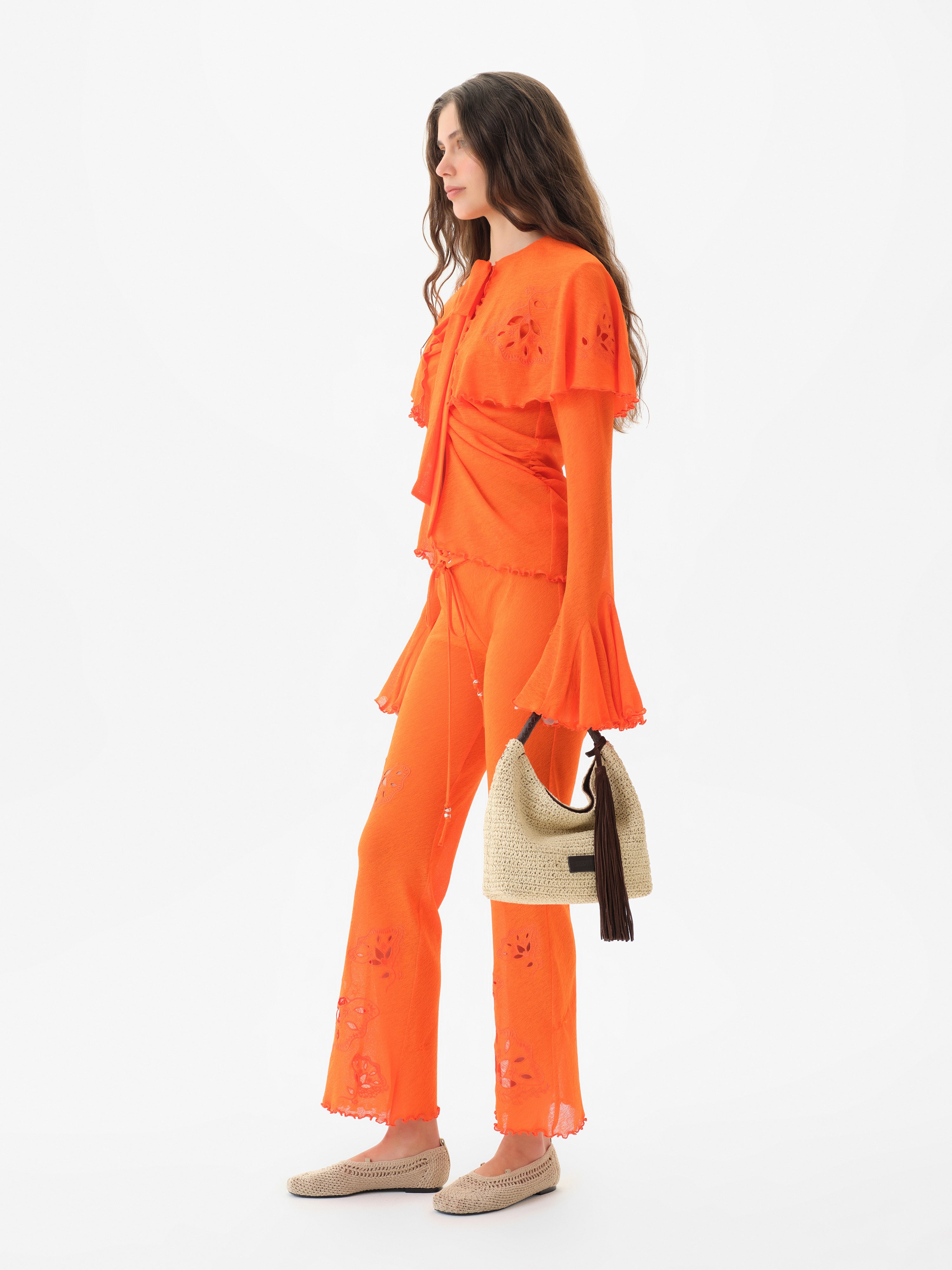 STELLA - Semi-sheer mesh blouse with cape-effect yoke