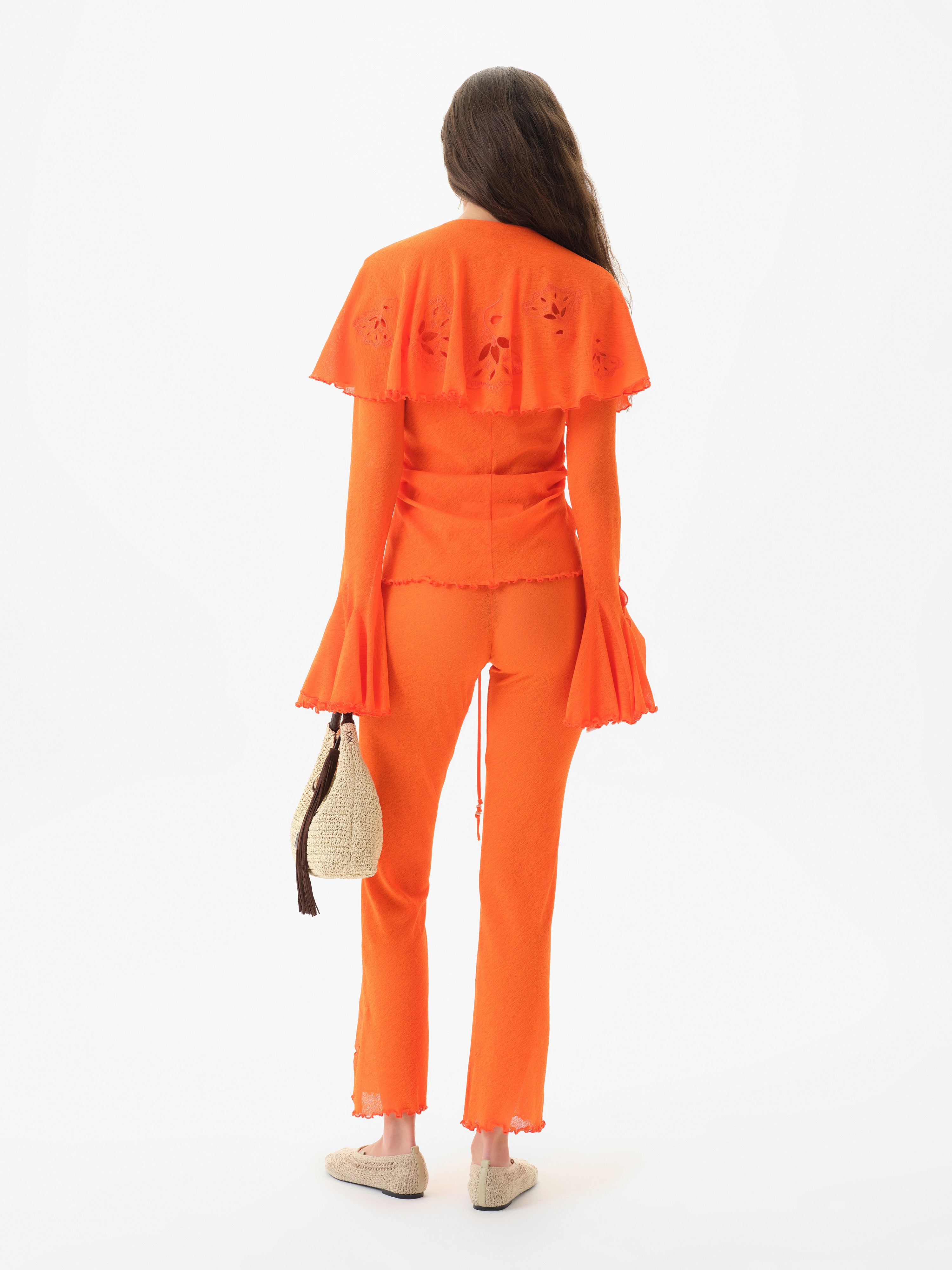 STELLA - Semi-sheer mesh blouse with cape-effect yoke