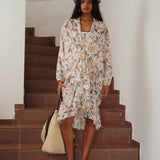 SUDY - Ruffled tie-front devoré chiffon dress