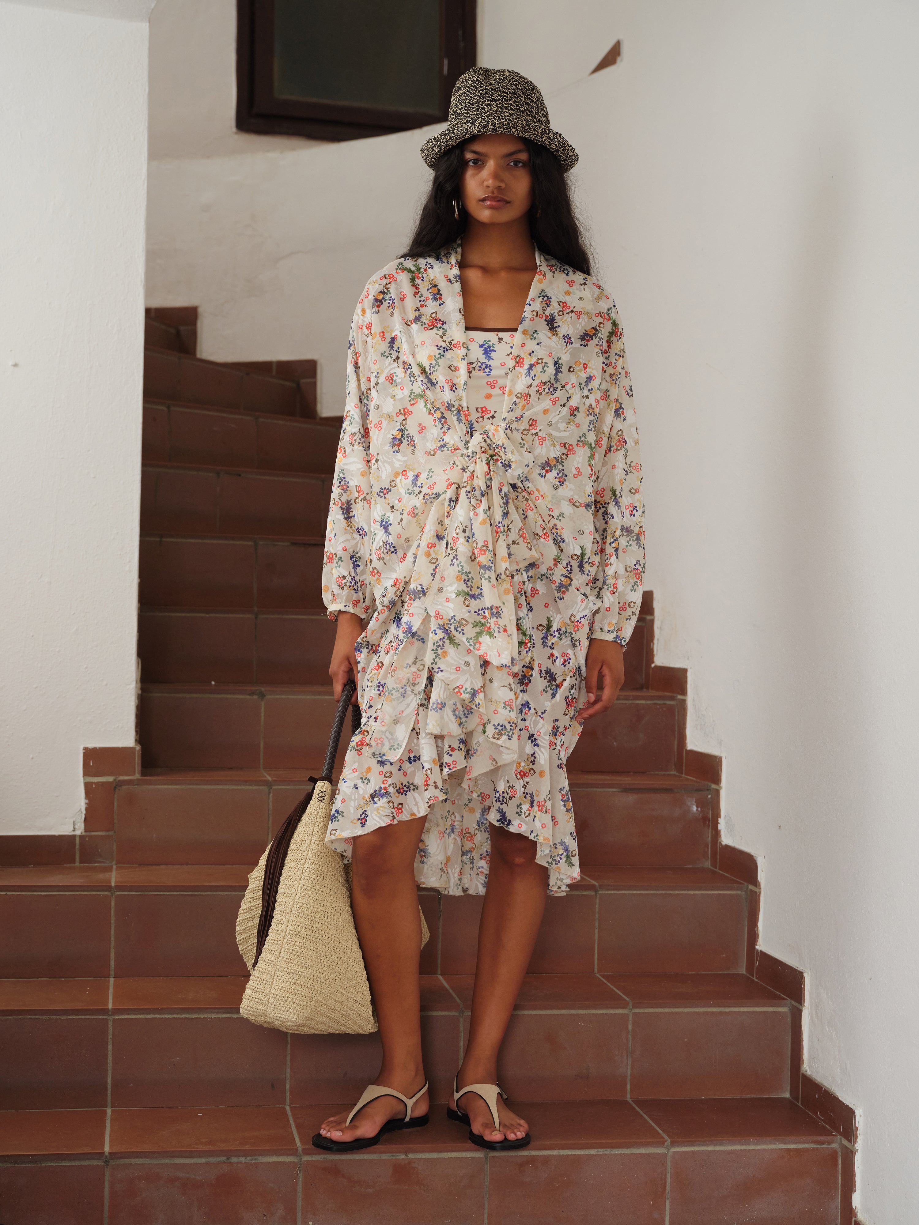 SUDY - Ruffled tie-front devoré chiffon dress