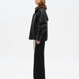 BERNIE - Oversize leather bomber jacket with detachable animal-print shearling collar