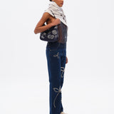 MINI GALIA - Silver-embroidered suede shoulder bag