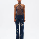 FABIANA - Bead-embellished sheer halterneck top