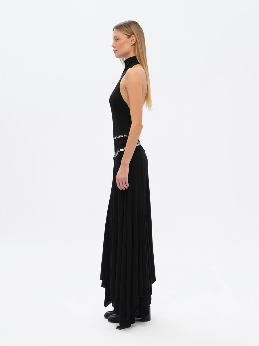 SEGNOR - Open-back halterneck dress with embellished belt