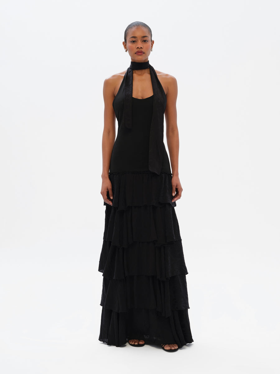 SEPHIAS - Open-back halterneck ruffled maxi dress