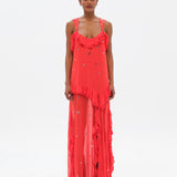 CHILAS - Embellished and ruffled midi dress with front slit