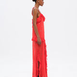 CHILAS - Embellished and ruffled midi dress with front slit