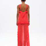 CHILAS - Embellished and ruffled midi dress with front slit