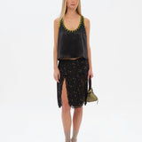 KAEN - Floral-print lace trimmed skirt with front slits