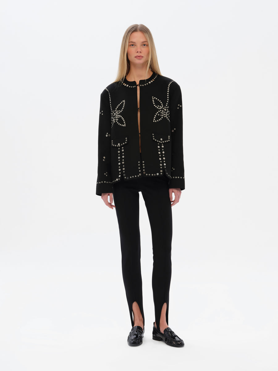 METZY - Cropped embellished and stud detailed jacket