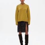 LUNIA - High v-neck chunky sweater with logo detail