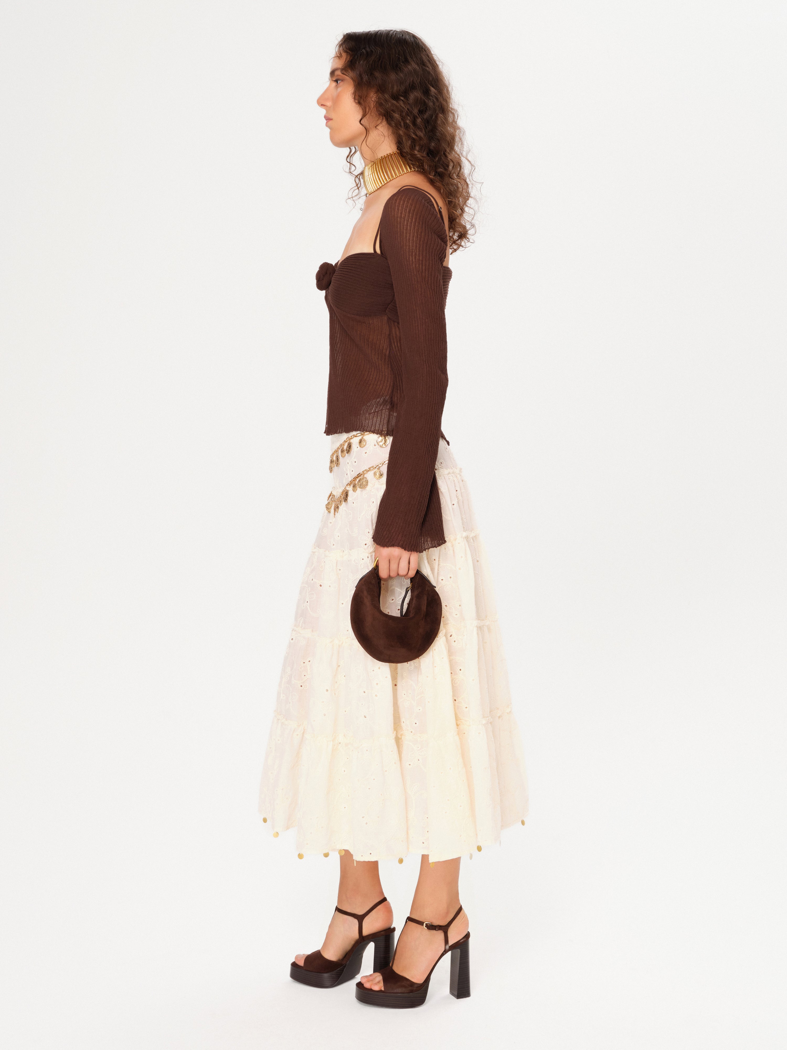DENS - Long sleeve knit top with rose detail