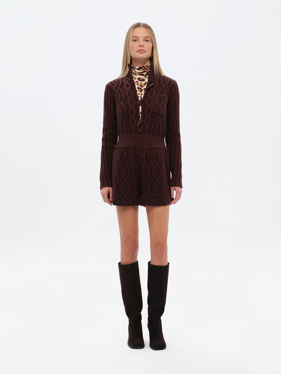 SELNA - High-neck cable knit playsuit