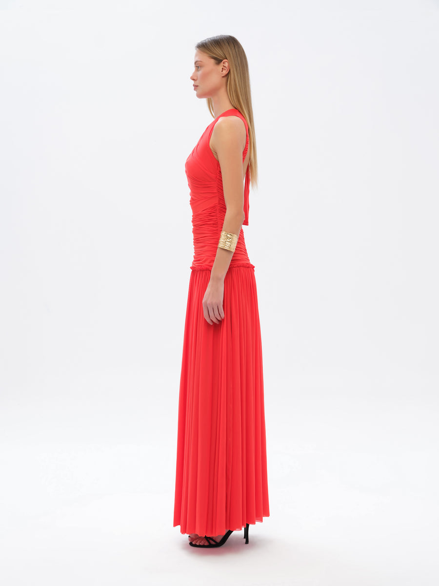 ALINA - Open-back ruched maxi jersey dress