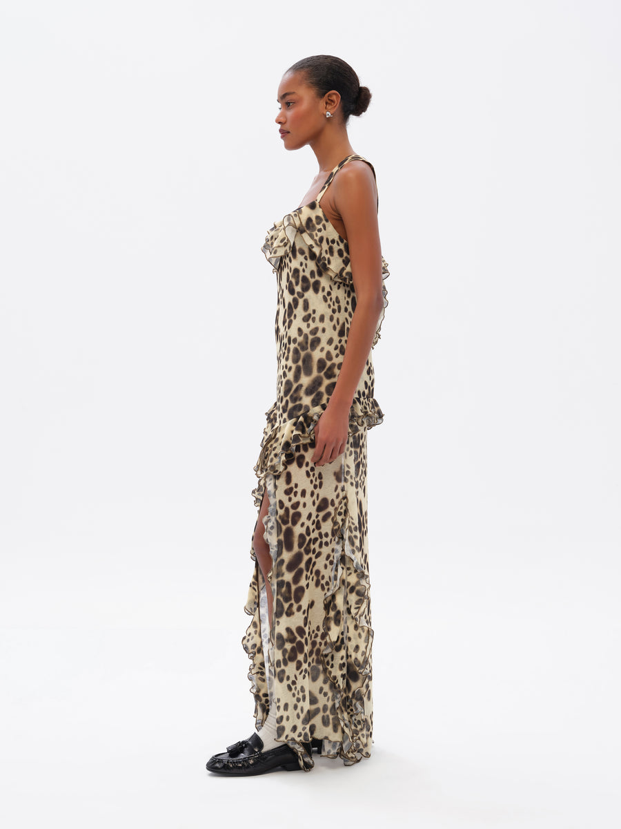 CHILAS - Animal-print ruffled dress with front slits