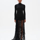 BERN - Tie-front mock neck sequined maxi dress