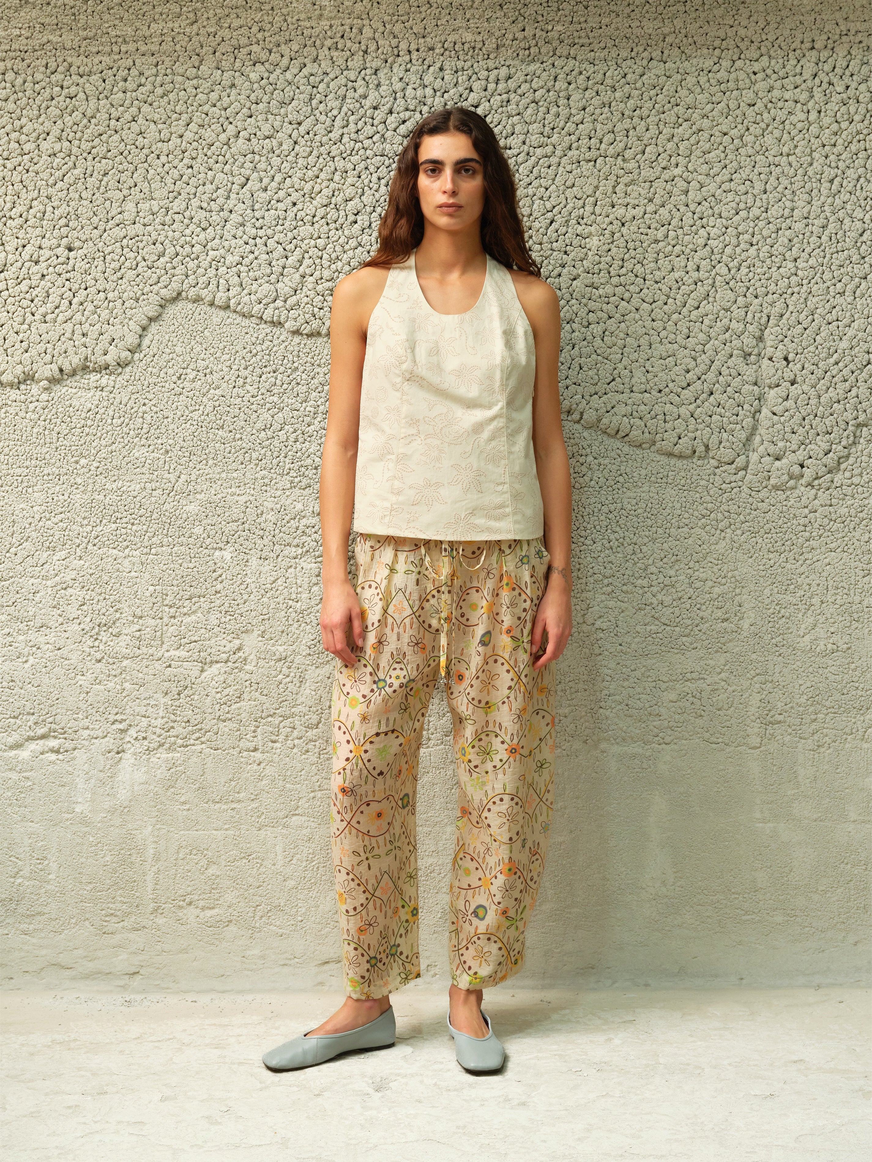 TAYLOR - Printed semi-sheer organza trousers