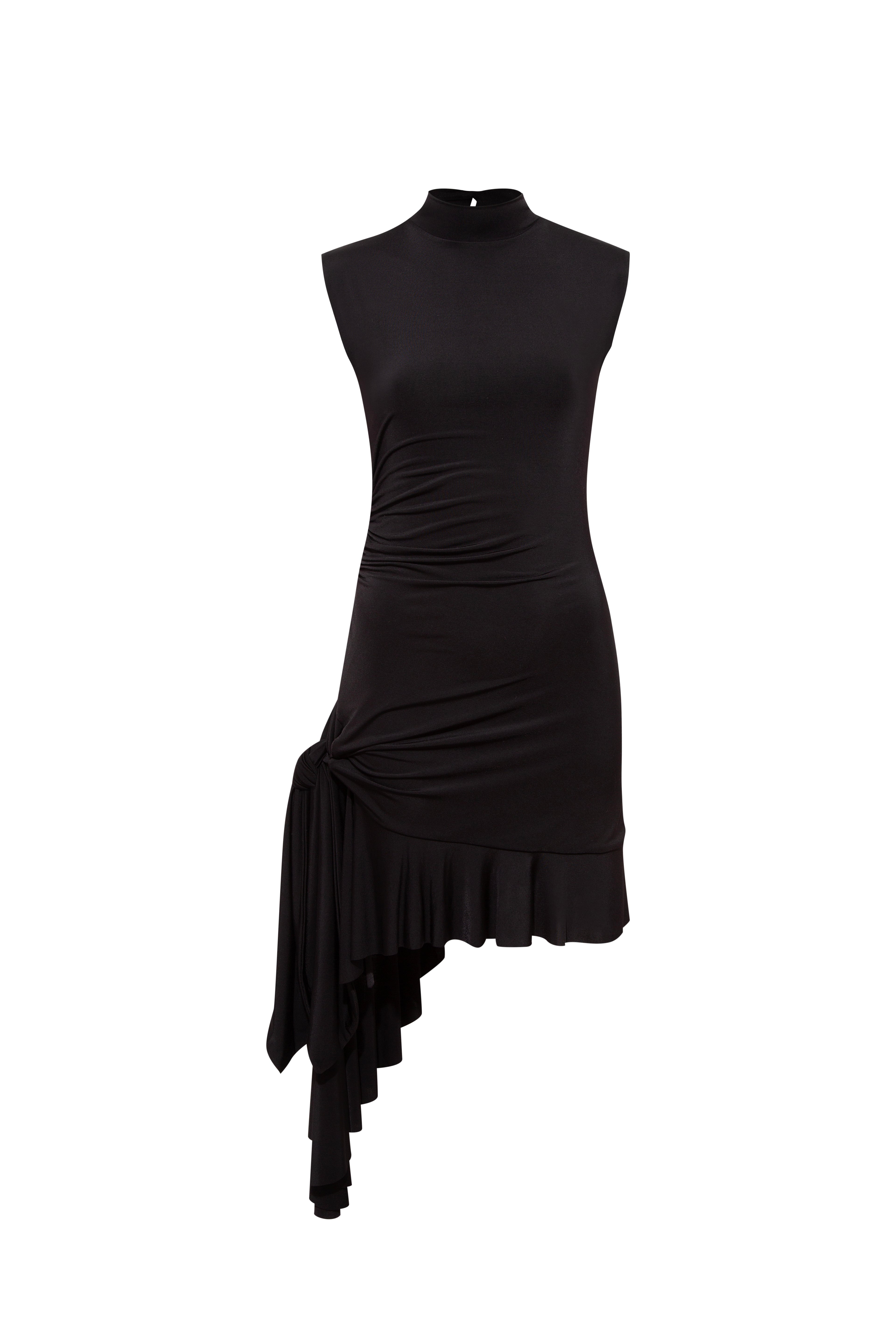 TENA - Sleeveless jersey dress with side tie and ruffle details - Black XXS TENA - Sleeveless jersey dress with side tie and ruffle details - Black XXS