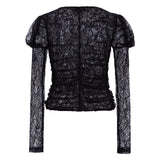 UMA - Semi sheer lace top with front button closure