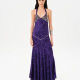 VICKA - Open-back embellished satin maxi dress