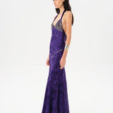VICKA - Open-back embellished satin maxi dress